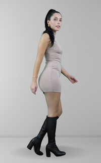 Slinky high neck mini dress in chestnut
