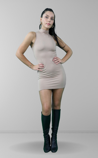 Slinky high neck mini dress in chestnut