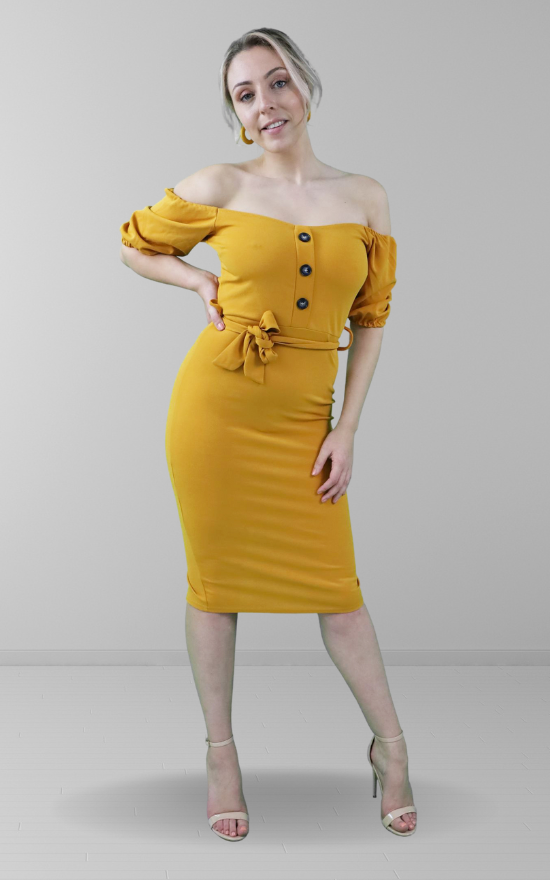 Yellow Bardot Off Shoulder Dress