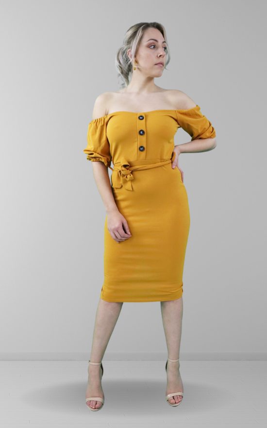 Yellow Bardot Off Shoulder Dress